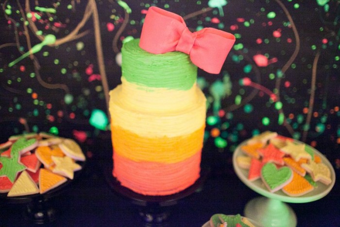 Neon 80's Birthday Party Dessert Table by Jenny Cookies Neon 80's Birthday Party Dessert Table by Jenny Cookies