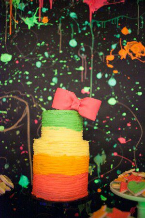 Neon 80's Birthday Party Dessert Table by Jenny Cookies