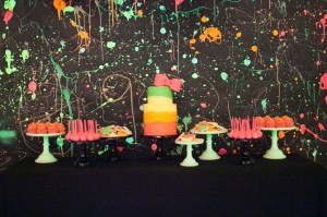 Neon 80's Birthday Party Dessert Table by Jenny Cookies