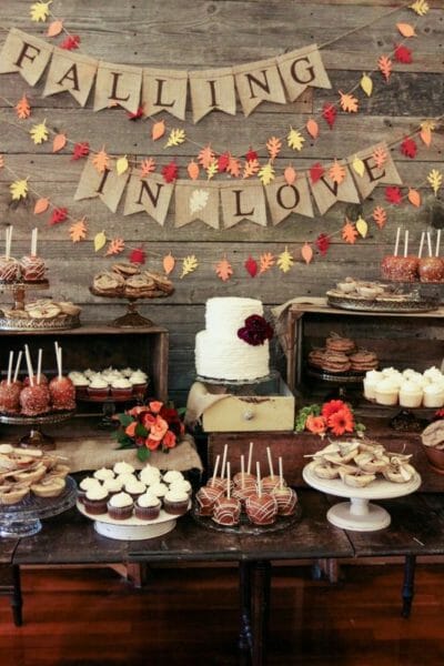 Falling in Love Fall Dessert Table | fall dessert table ideas | fall dessert tables | fall dessert ideas | fall party ideas | ideas for a fall party | fall themed parties | fall themed dessert tables | how to decorate a fall dessert table || JennyCookies.com