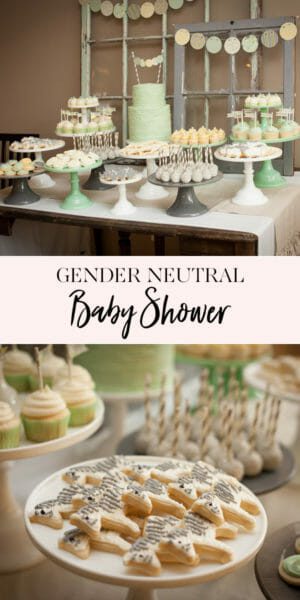 Gender Neutral Baby Shower | baby shower desserts | baby shower decor || JennyCookies.com #babyshower #genderneutral #babyshowerideas #jennycookies