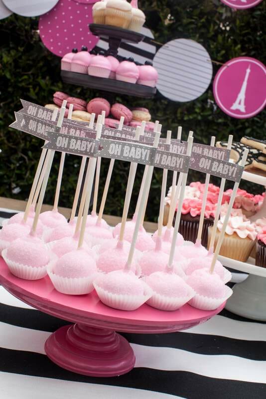 Parisian Pink Dessert Table | Paris themed dessert table | Parisian birthday party ideas | Paris themed birthday party | dessert table ideas | pink dessert table ideas || JennyCookies.com #parisian #paristhemedparty #desserttables