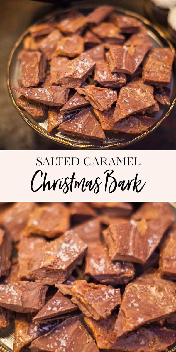 Salted Caramel Christmas Bark Recipe | homemade salted caramel recipes | salted caramel treats | Christmas desserts | homemade Christmas recipes || JennyCookies.com #christmastreats #saltedcaramel #barkrecipe #jennycookies