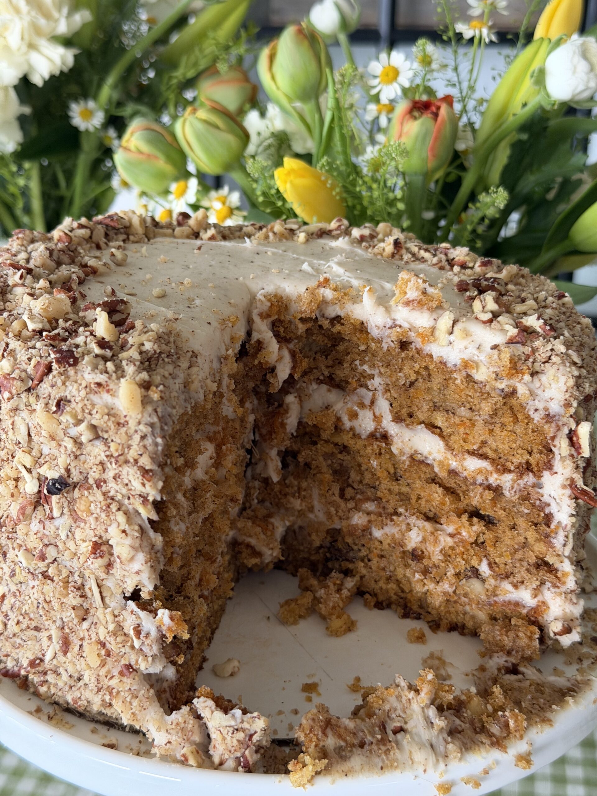 moist carrot cake with brown butter cream cheese frosting