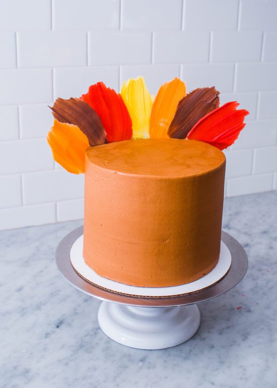 How to Make a Turkey Brushstroke Cake | thanksgiving dessert recipe | unique cake recipes | cake decorating tips | how to decorate a thanksgiving themed cake | thanksgiving cake ideas | fun cake recipes || JennyCookies.com #recipe #cake #holidaycake #turkey #thanksgiving #turkeycraft #cakedecorating #funcakes #jennycookies