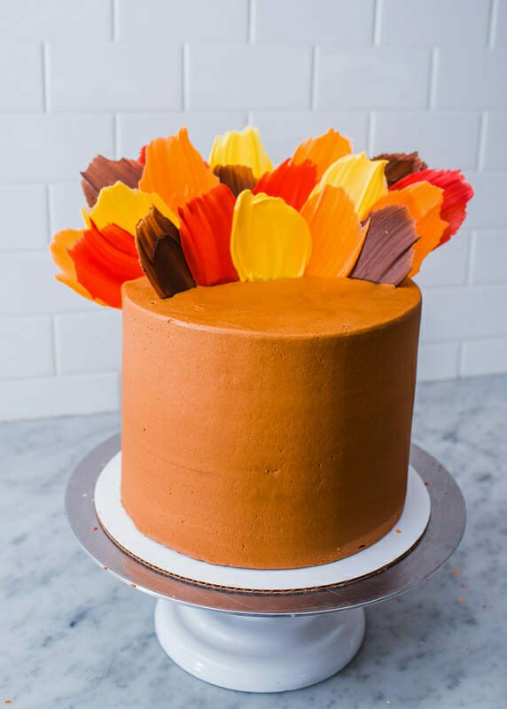 Turkey cake made using Wiltons Sweet Baby Duck cake pan. Tail feathers are  made by spreading melted Wilton's Candy Mel…