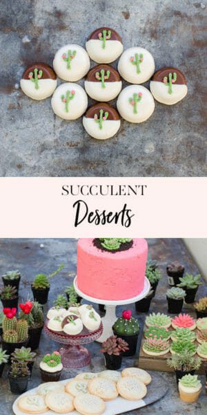Succulent Themed Desserts || JennyCookies.com #succulents #dessertideas #themedesserts #jennycookies