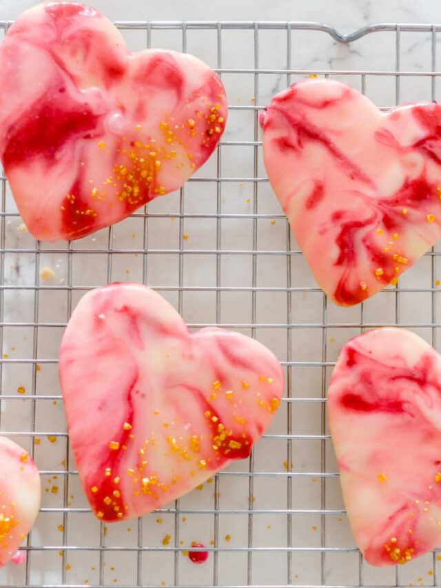 Dipped Buttercream Marbled Heart Cookies