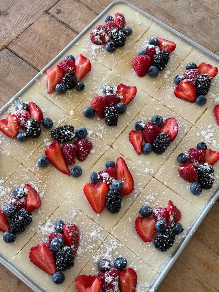 Easy White Texas Sheet Cake with Almond Glaze & Summer Berries