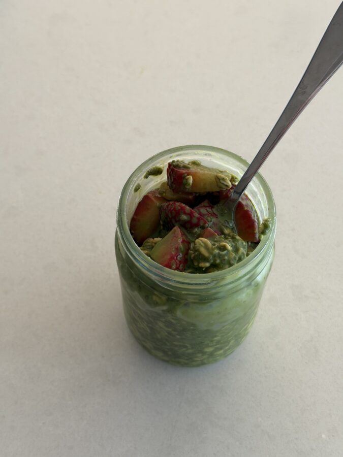 strawberry matcha protein chia pudding