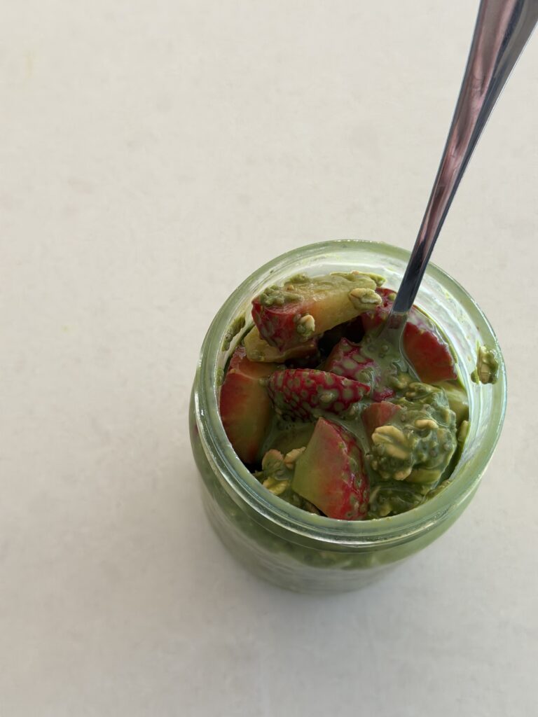 Strawberry Matcha Protein Chia Overnight oats (Healthy Make-Ahead Breakfast)