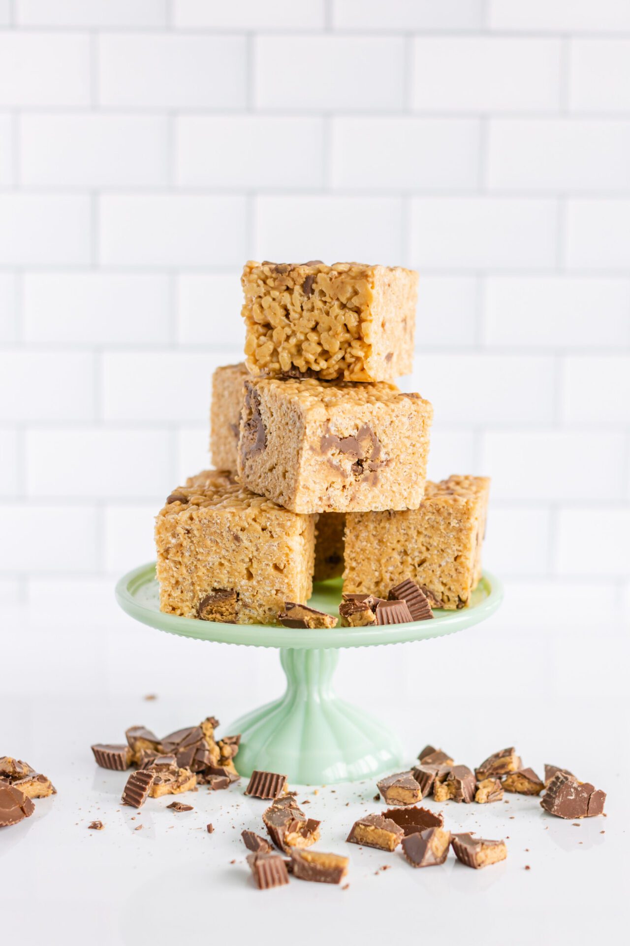 Peanut Butter Rice Krispie Treats with Reese’s Chunks