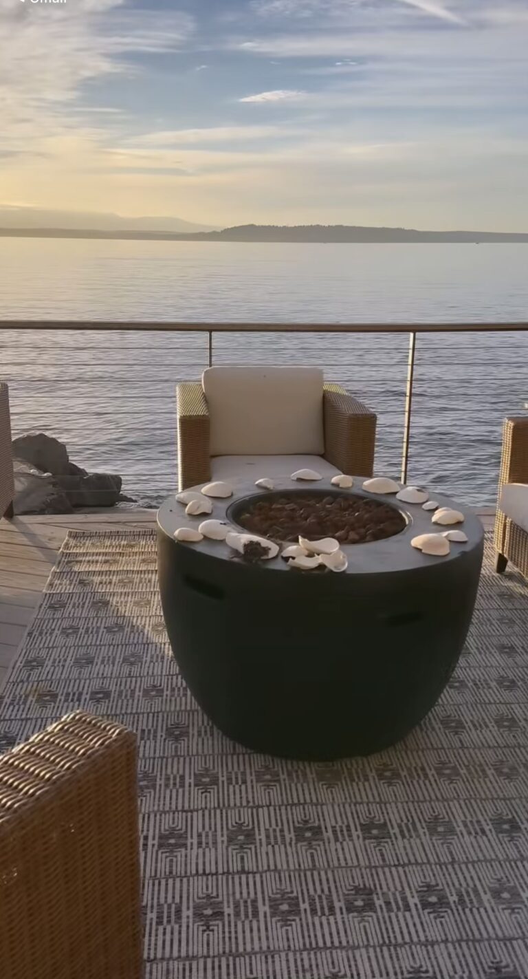 patio with water in the background