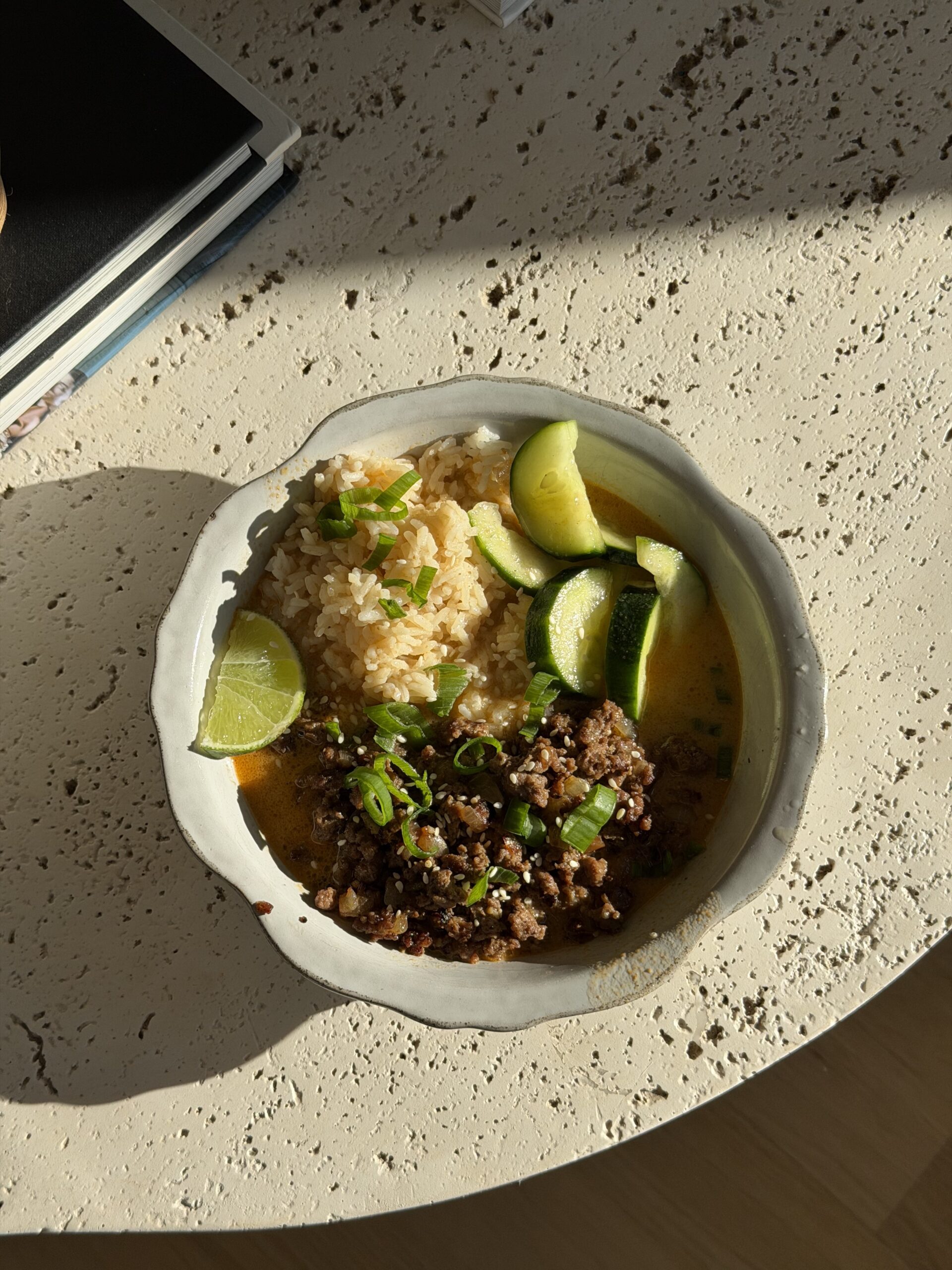 Creamy Beef Broth Bowls with Rice and Cucumber